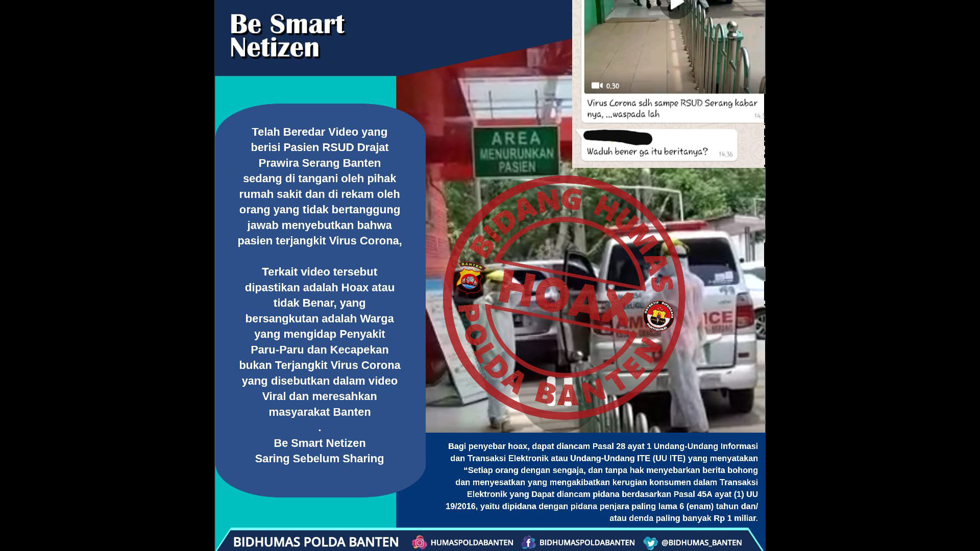 Polda Banten Selidiki Video Hoax Pasien RSDP Serang