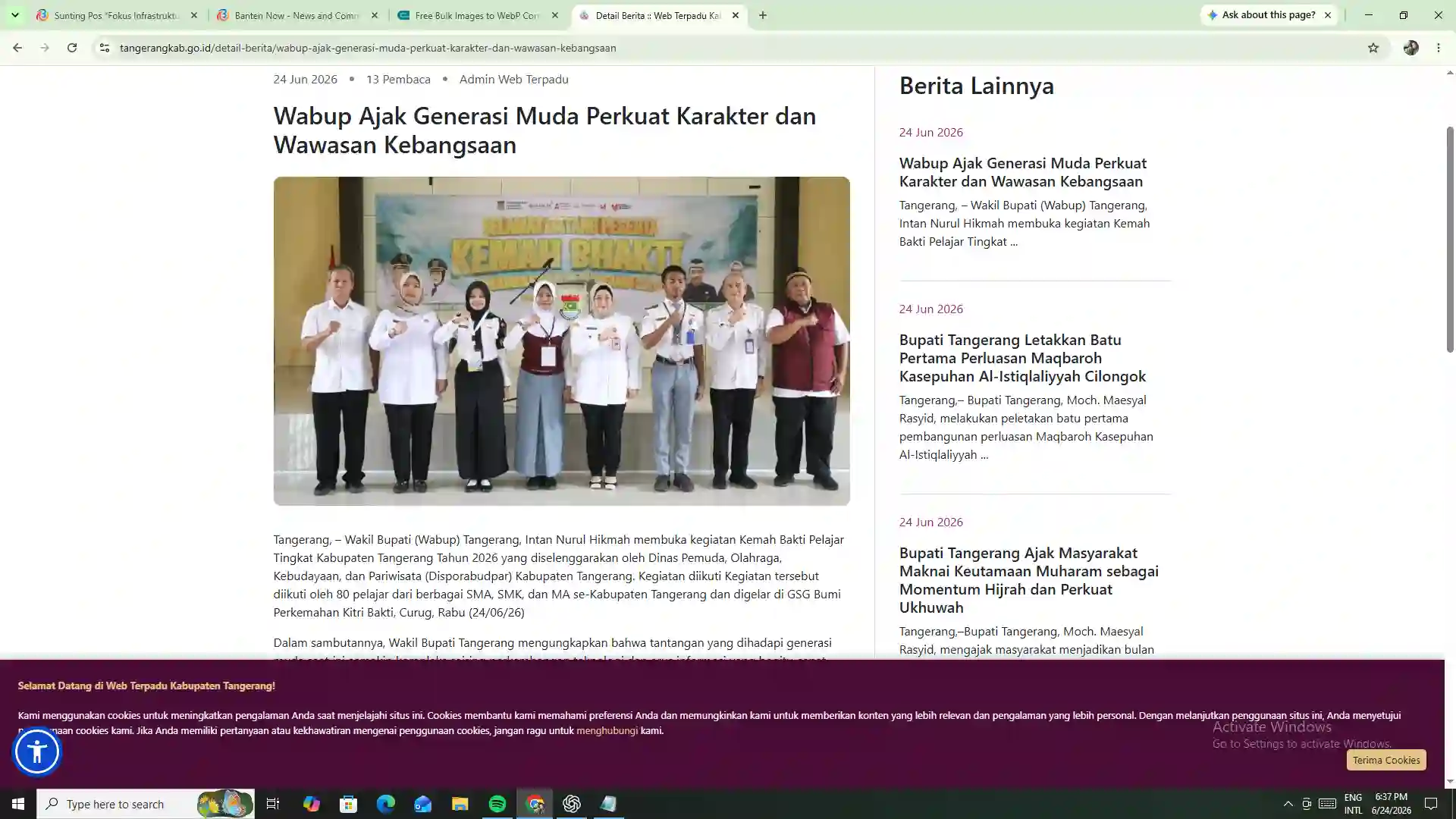 Wakil Bupati Tangerang, Intan Nurul Hikmah, membuka kegiatan Kemah Bakti Pelajar